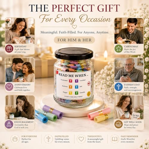 Bible Verse Jar, Christian Gifts for Women, Inspirational Scriptures for Women, Daughters, Bible Accessories, Father Day Gifts, Decorative Glass Inspirational Scripture Jar, Bible Jar