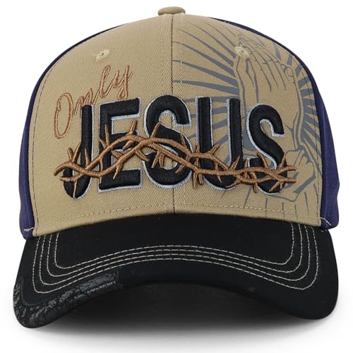 Trendy Apparel Shop Only Jesus Praying Hand Embroidered Christian Ball Cap - color: Khaki Black 7