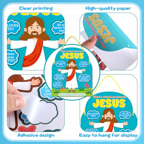 Motipuns 24 Pcs What a Friend We Have in Jesus Craft Kit Jesus Christian Vacation Bible School Crafts for Kids Classroom Sunday School Church Activities Camping Party Favors