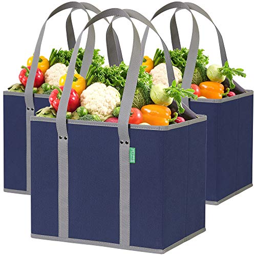 Reusable Grocery Bags (3 Pack) – Heavy Duty Shopping Bags, Blue - color: Navy Blue