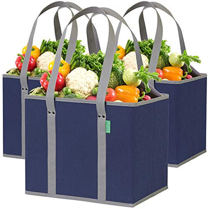 Reusable Grocery Bags (3 Pack) – Heavy Duty Shopping Bags, Blue - color: Navy Blue