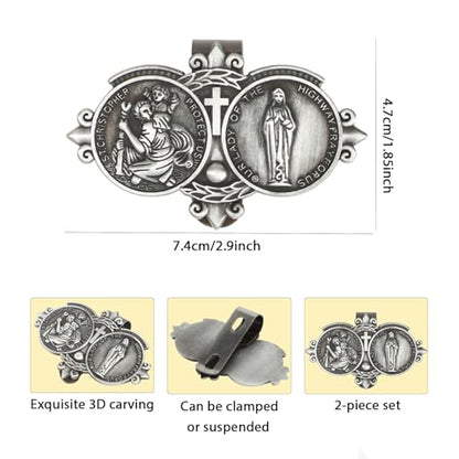 2-Pack Gold Car Visor Clip, St. Christopher Virgin Mary Catholic Driving Safety Medal - color: Gold
