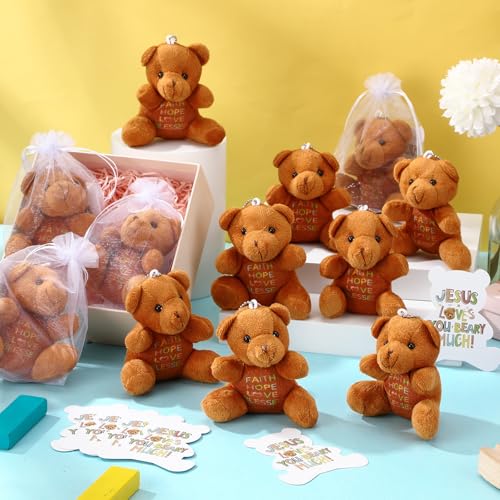 HyDren 12 Pcs Jesus Loves You Beary Much Stuffed Bears Animal Bulk Easter Gifts 4'' Religious Plush Bears Doll Small Stuffed Toy for Kids Sunday School Christian Baptism Party Favors Box Stuffers