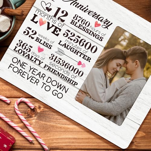 1 Year Anniversary Picture Frame, Gifts for Couple Wife Husband, One Year Anniversary Frame Gifts for Her Him Girlfriend Boyfriend Wooden Picture Frames, 4x6 inch Photo - color: Navy