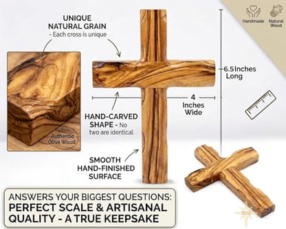 Wall Cross, Wooden Crosses from Bethlehem, Holy Land. Olive Wood Crucifix. Hanging Home Decor. Religious Gift for Godparents, Grandchildren, Kids Room Cross, New House, Christmas and Easter Gifts, - size: 6.5"L x 4"W