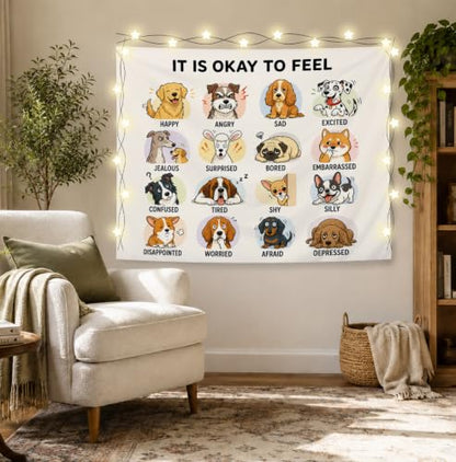 Elpwk Dog Feelings Emotions Mental Health Tapestry Wall Decor 50x60 Inch - color: Dog's emotions