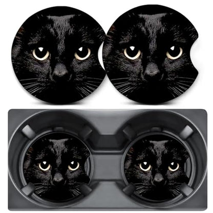 2 Pack Black Cat Car Coasters for Cup Holder,Neoprene Anti Slip Mat - color: Big Black Cat