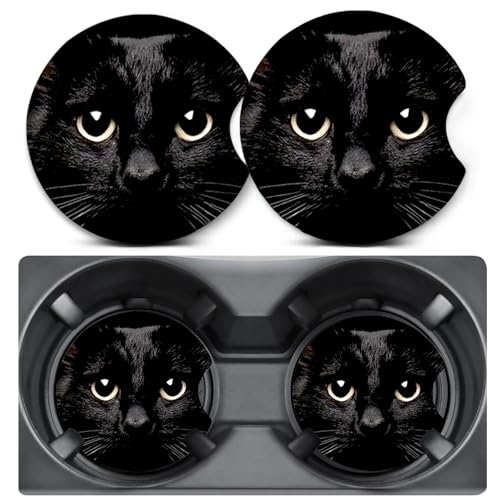 2 Pack Black Cat Car Coasters for Cup Holder,Neoprene Anti Slip Mat - color: Big Black Cat