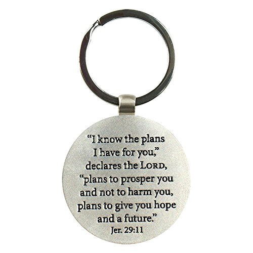 Christian Art Gifts Black Metal Keychain Accessory for Graduates with Engraved Scripture: I Know The Plans I Have For You -Jeremiah 29:11 Hat and Tassel Graduation with Stainless Steal Split Key Ring