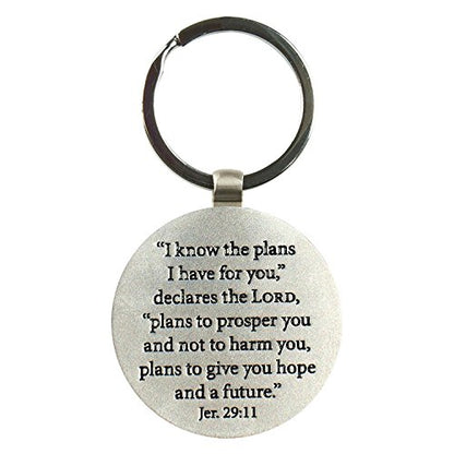 Christian Art Gifts Black Metal Keychain Accessory for Graduates with Engraved Scripture: I Know The Plans I Have For You -Jeremiah 29:11 Hat and Tassel Graduation with Stainless Steal Split Key Ring