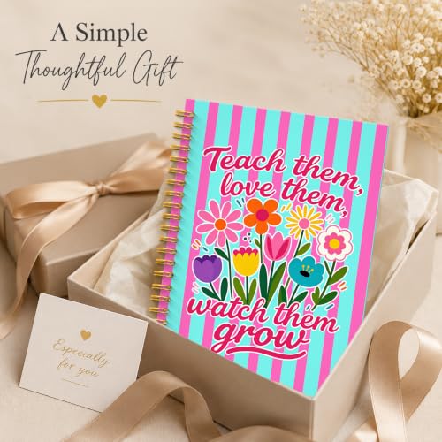 JMICTUB Boho Floral Teacher Spiral Notebook 5.5x8.3, End of the Year Teacher Appreciation Gifts Hardcover Lined Journal - color: Spiral notebook-04