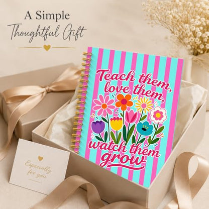 JMICTUB Boho Floral Teacher Spiral Notebook 5.5x8.3, End of the Year Teacher Appreciation Gifts Hardcover Lined Journal - color: Spiral notebook-04
