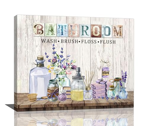 Lavender Bathroom Wall Art Purple Lavender Pictures Wall Decor Bathroom Sign Canvas Print Lavender Painting Framed Modern Home Artwork Decorations For Bathroom 20"x16" - color: Lavender Bathroom, size: 20"L x 16"W