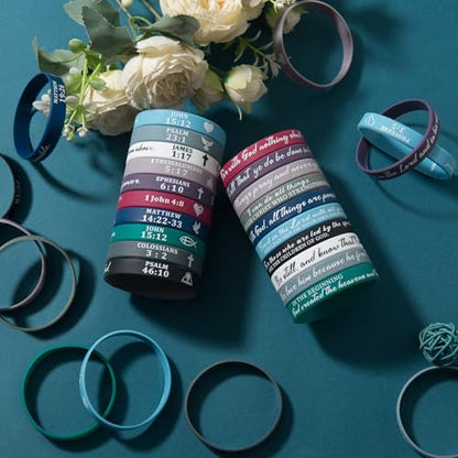 QEERBSIN Bible Verse Silicone Bracelets,Bulk Scripture Silicone Wristbands - color: Retro Colors