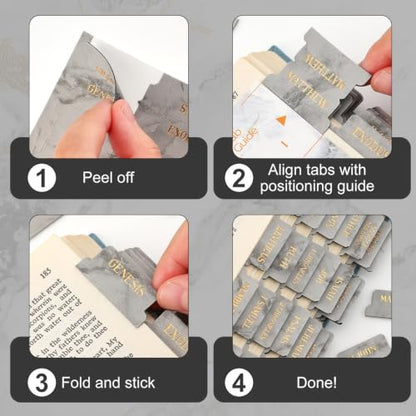 Leather Bible Tabs, Bible Tabs for Women and Men(Gold Foil Lettering) Large Print Stickers, Easy to Read and Apply, 66 Chapters & 14 Blank Labels for Easy Navigation, Bible Study Supplies(Grey Marble) - style: Leather Grey Marble