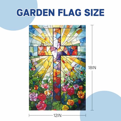 Cross Garden Flag 12x18 Inches, Stained Glass Style Double-Sided Flag