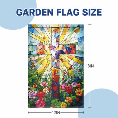 Cross Garden Flag 12x18 Inches, Stained Glass Style Double-Sided Flag