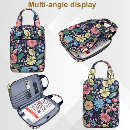 DSIUE Kids Bible Cover Case Gilrs Cute Bible Carrying Case Book Holder/Carrier/Bag with Handle and Pockets, Bow Floral