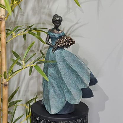 Guichifun Fairy Statue Leaf Angel Girls 7.5 x 4.5 x 11.5 Inch - color: Green-flower, size: Large