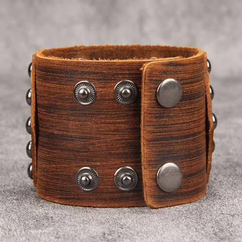 GelConnie Punk Leather Cuff Bracelet Adjustable Straps Wrap Bracelets Arm Armor Cuff Gothic Leather Wristbands for Men, Women - color: MLPB100-Brown