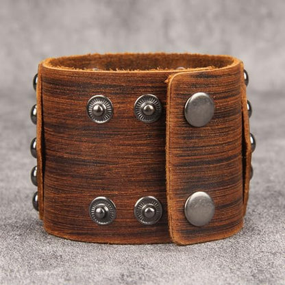 GelConnie Punk Leather Cuff Bracelet Adjustable Straps Wrap Bracelets Arm Armor Cuff Gothic Leather Wristbands for Men, Women - color: MLPB100-Brown