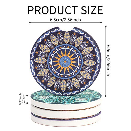 Vaincre 4 Pack Ceramic Mandala Car Coasters
