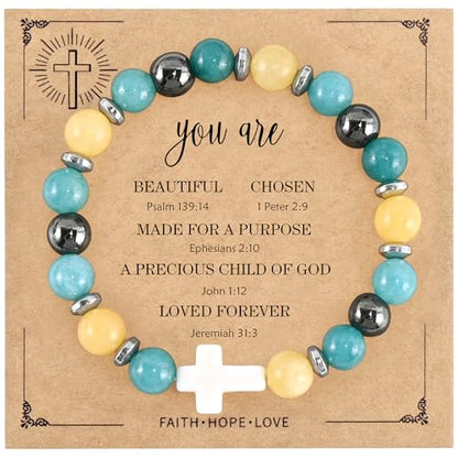 VIBILIA Cross Beaded Bracelets for Women, Birthday Gifts - color: H 1. Cross - Three Color Amazonite