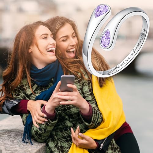 Jinlou Thumb Rings for Women - 925 Sterling Silver Birthstone Open Teardrop Encouragement Adjustable Ring Women Gifts for Teens Mom Birthday Mother's Day St Patricks Day - color: June, style: Beautiful you can do amazing things