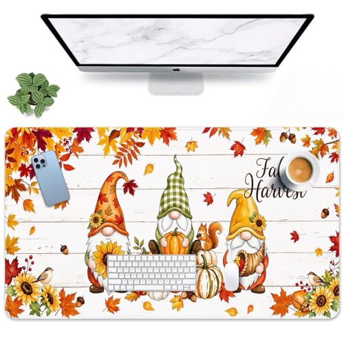Britimes Large Mouse Pad, Mouse Pad, 31.5 x 15.7 Inch, Fall Gnome Squirrel - color: Gnome Squirrel Harvest