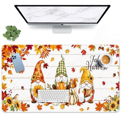 Britimes Large Mouse Pad, Mouse Pad, 31.5 x 15.7 Inch, Fall Gnome Squirrel - color: Gnome Squirrel Harvest