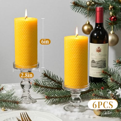 Beeswax Pillar Candles,Non-Toxic Honeycomb Bees Wax Candle for Home,Yellow - color: 2.8x6in, size: 6pcs