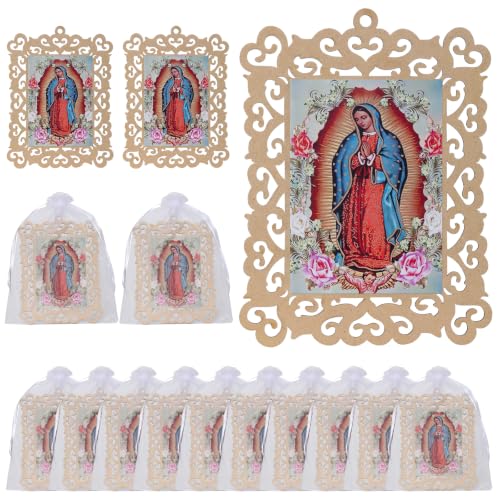 Our Lady of Guadalupe Wooden Picture Frames with Organza Gift Bags Baptism Favors - color: Our Lady of Guadalupe