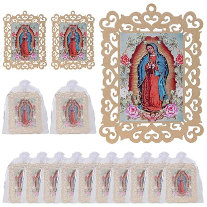 Our Lady of Guadalupe Wooden Picture Frames with Organza Gift Bags Baptism Favors - color: Our Lady of Guadalupe