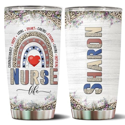 Personalized Nursing Tumbler Nurse Life Appreciation Gifts for Women Nurse Student Insulated Stainless Steel 20oz With Lid Travel Cup Coffee Mug Water Bottle Gift - color: Nurse