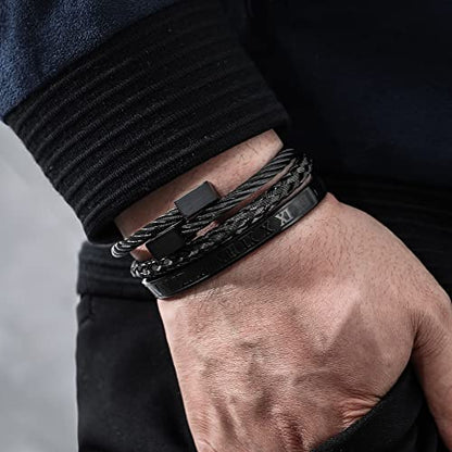 WFYOU Stainless Steel Bracelets for Men Gold Cuff Bracelet Birthday Gifts - color: Black 7