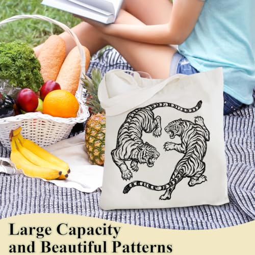 Canvas Tote Bag for Women - color: Black and White Tiger
