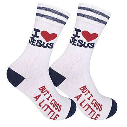 FUNATIC Socks with Funny and Profane Sayings, Sarcastic Gift for Men Women - color: I Love Jesus But Cuss