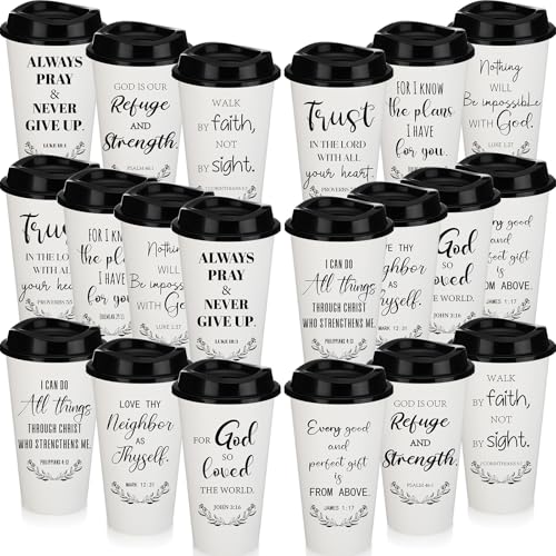 Skylety 20 Pack Christian Gifts Bulk 16oz Bible Verse Tumbler with Lids - color: White