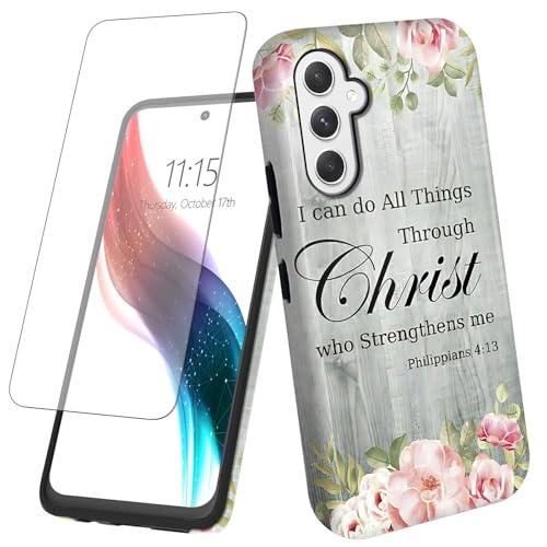 for Samsung Galaxy S25 5G Phone Case with Screen Protector Bible Verse Philippians 4-13 Design Women Men Hybrid Dual Layer Hard PC Shell Soft TPU Silicone Wireless Charging Shockproof Protective Cover - color: Bible Verse Philippians 4-13, size: Galaxy S2
