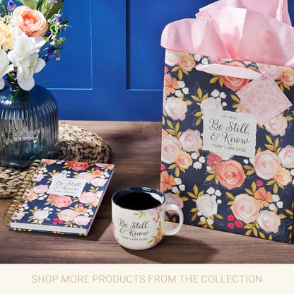Christian Art Gifts Inspiring Ceramic Coffee Mug for Women: Psalm 46:10 - color: Be Still/White & Navy, size: 14 Ounces