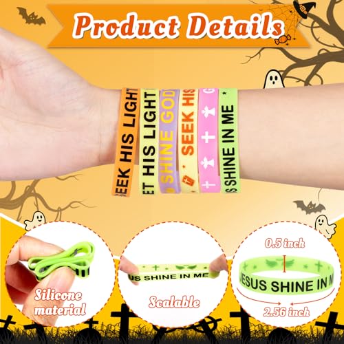 Moon Boat 144pcs Christian Halloween Party Favors – Bulk Glow in the Dark Silicone Bracelets with Jesus, Gifts for Kids, Classroom Prizes, Treat Bags, Goodie Bag Stuffers