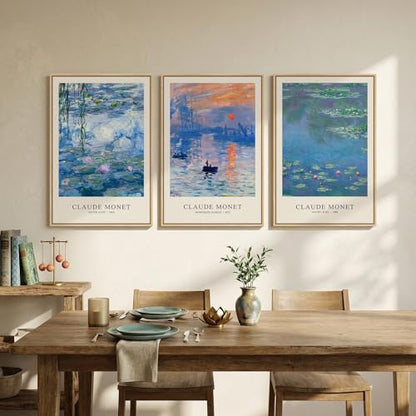 Framed Claude Monet Landscape Wall Art for Living Room, 3 Piece 16x24 Inch - color: Blue and Purple, size: 16"W x 24"Hx3Pcs