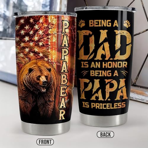 SANDJEST Dad Tumbler 20oz Stainless Steel Cup Papa Bear Insulated Travel Mug Dad Gifts from Daughter Son Gift for Dads Papa Father on Birthday Christmas Fathers Day - color: Dad