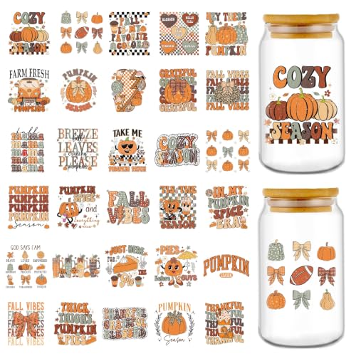 Rngmsi UV DTF Cup Wrap - 30 Sheets Retro Fall UV DTF Stickers for Glass Mug - style: Retro Fall