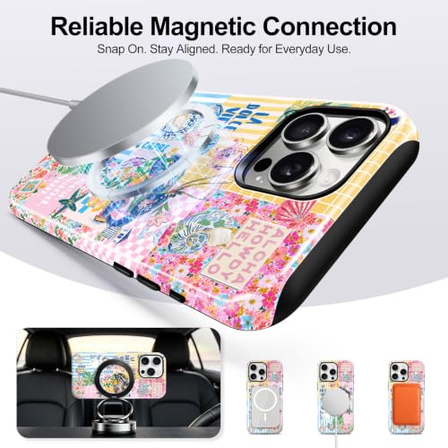 for iPhone 16 Pro Case, Cute Summer Magnetic Phone Case - color: Coastal Blue Yellow, size: iPhone 16 Pro