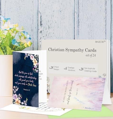 Nihuecne 24 Pack Floral Religious Sympathy Cards with Envelopes, 24 Designs
