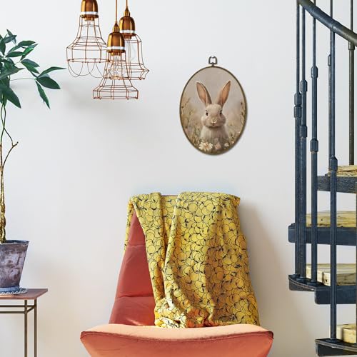 LLOKARNORA Easter Bunny Rabbit Oval Canvas Wall Art, Easter Farmhouse Rabbits Framed Wall Art Decorations, Bunny Nursery Decor, Coquette Floarl Prints Hanging Decor for Bedroom, 8.7x11.3 - color: rabbit