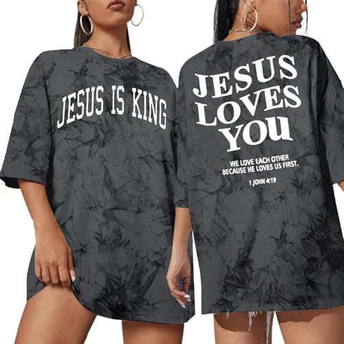 Christian Shirt Women Oversized Jesus Tshirt Jesus Love You Shirts Jesus Faith Tops Bible Verse Inspirational Tee - color: Tie Dye-1, size: Small