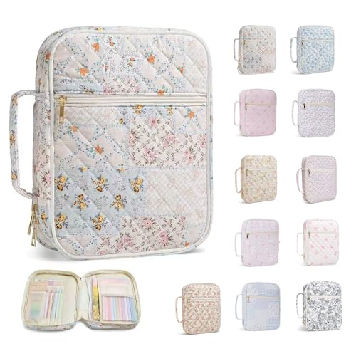 Bible Cover for Women, Bible Tote with Handle and Organizer Pouch, Fits Standard Bibles, Floral Church Bag for Study, Travel, Back to School (Checkered Flower) - color: Checkered Flower