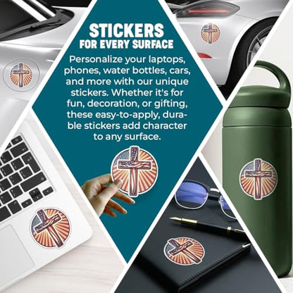American Flag Cross Vinyl Sticker 5 Inch Waterproof Christian Jesus Faith Decal Patriotic Religious Graphic for Car Laptop Water Bottle Window Bumper Auto Accessory - color: 01